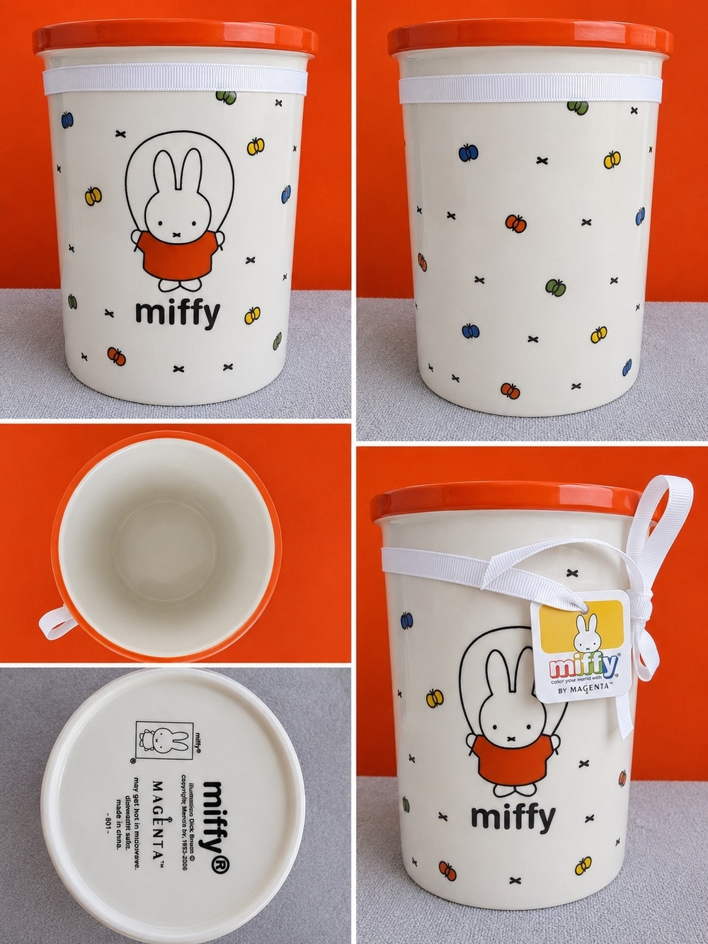 Miffy White Ceramic Jar with Orange Trim and Multicolor Accents